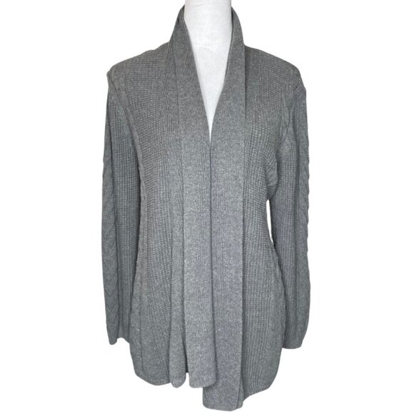 Adrienne Vittadini Grey Cable/Fisherman Knit Open Front Cardigan Cotton Cozy XL - Picture 1 of 7